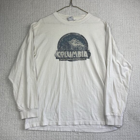 VTG 90s Columbia Sportswear Distressed Mountains Outdoor Print Faded Men L Read* - Picture 1 of 16